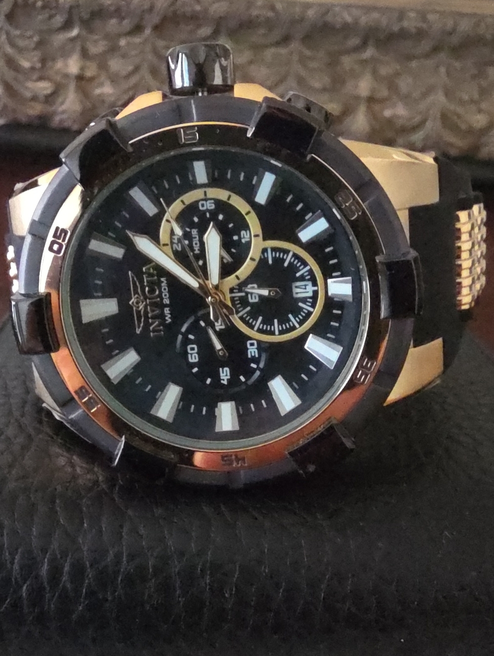 Invicta Black and Gold Men's Chronograph Watch with Subdials